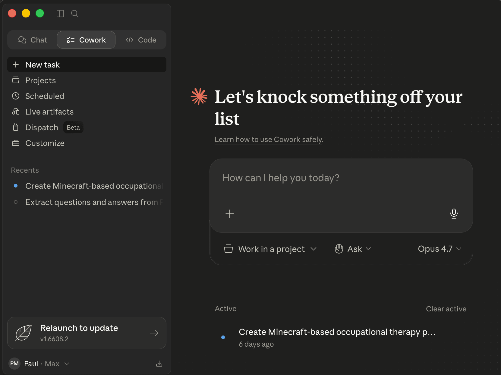 Cowork tab highlighted in Claude Desktop