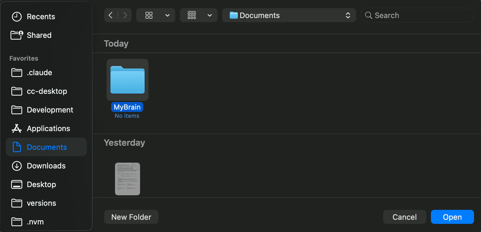 Finder dialog to pick the Cowork folder